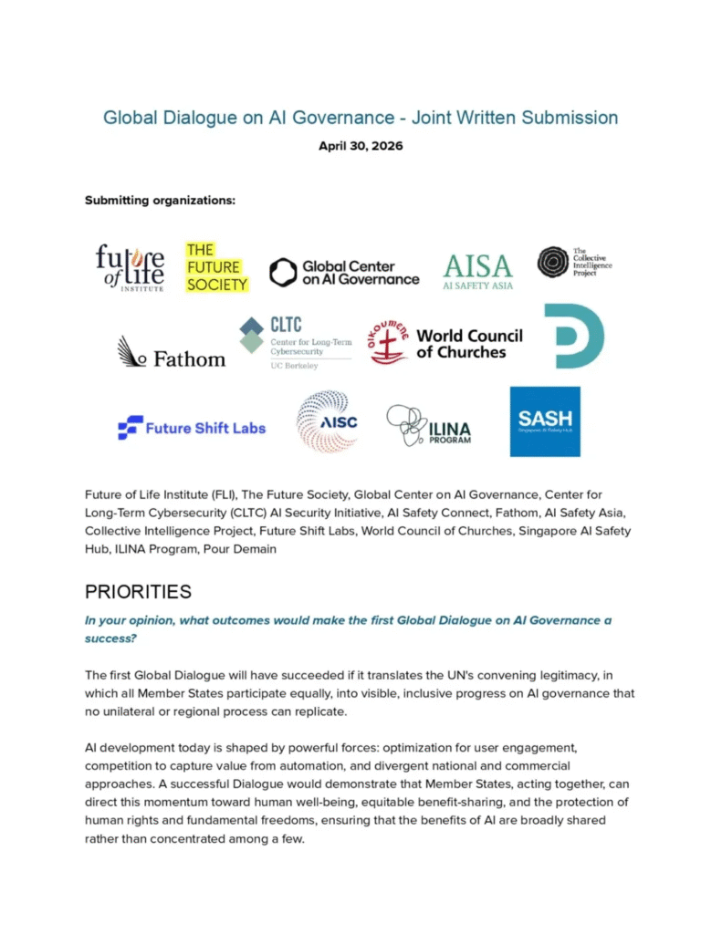 Future Shift Labs joined a global coalition of institutions and experts contributing to the joint submission for the UN Global Dialogue on AI Governance